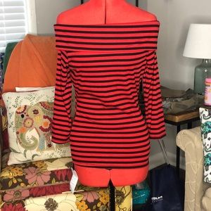 Unique Vintage Red and black off shoulder striped top